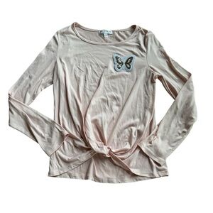 Love Glam Girl Pink Soft Top Long Sleeve Sequin Butterfly Front Tie Girls L NWT